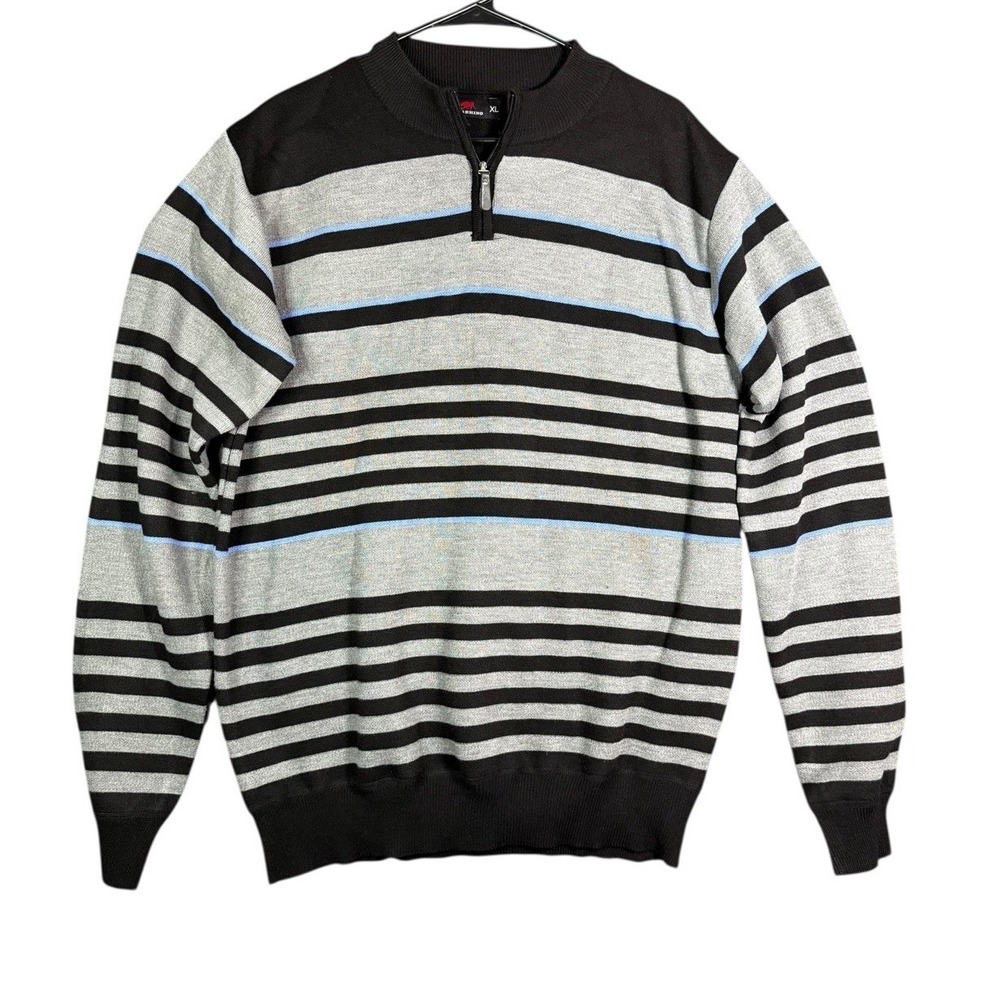 Red Rhino Black & White Blue‎ Striped 1/4 Zip Sweater Men's Size XL Casual Golf